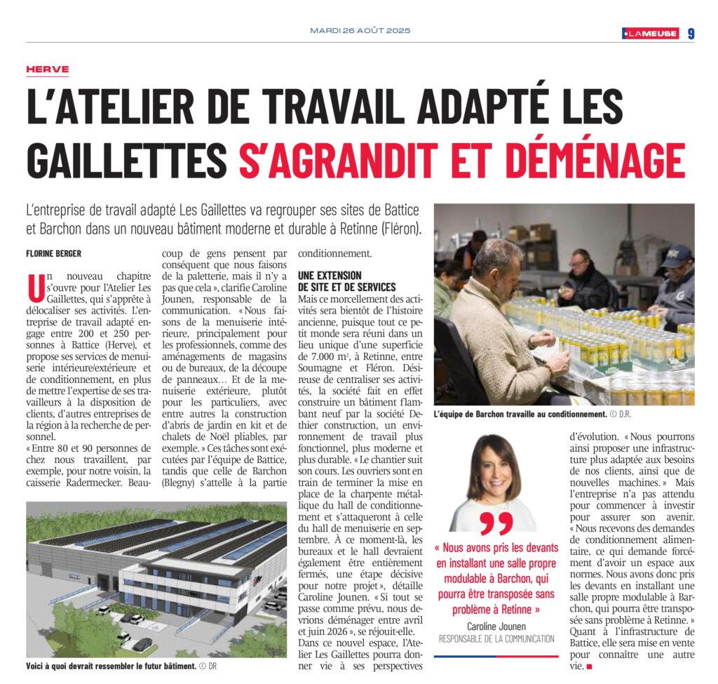 L’Atelier de travail adapté les Gaillettes s’agrandit et déménage